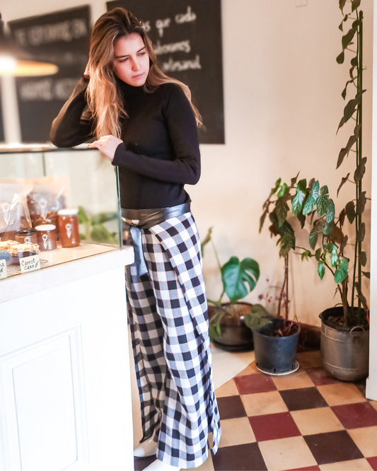 CALÇA FLARE XADREZ PRETA E BRANCO