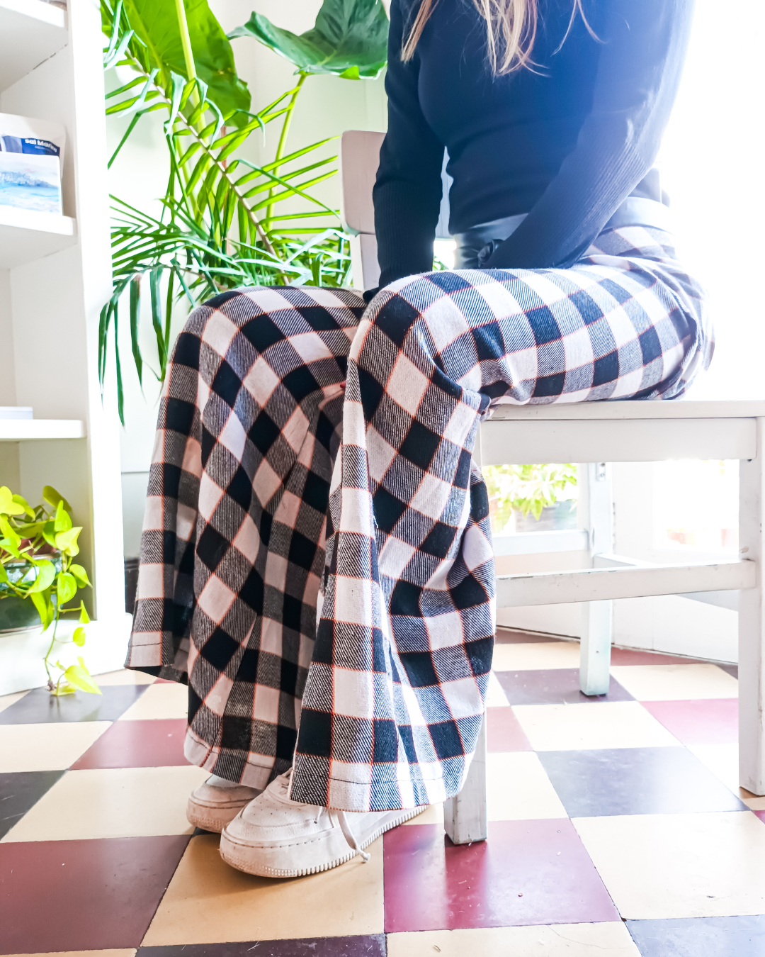 CALÇA FLARE XADREZ PRETA E BRANCO