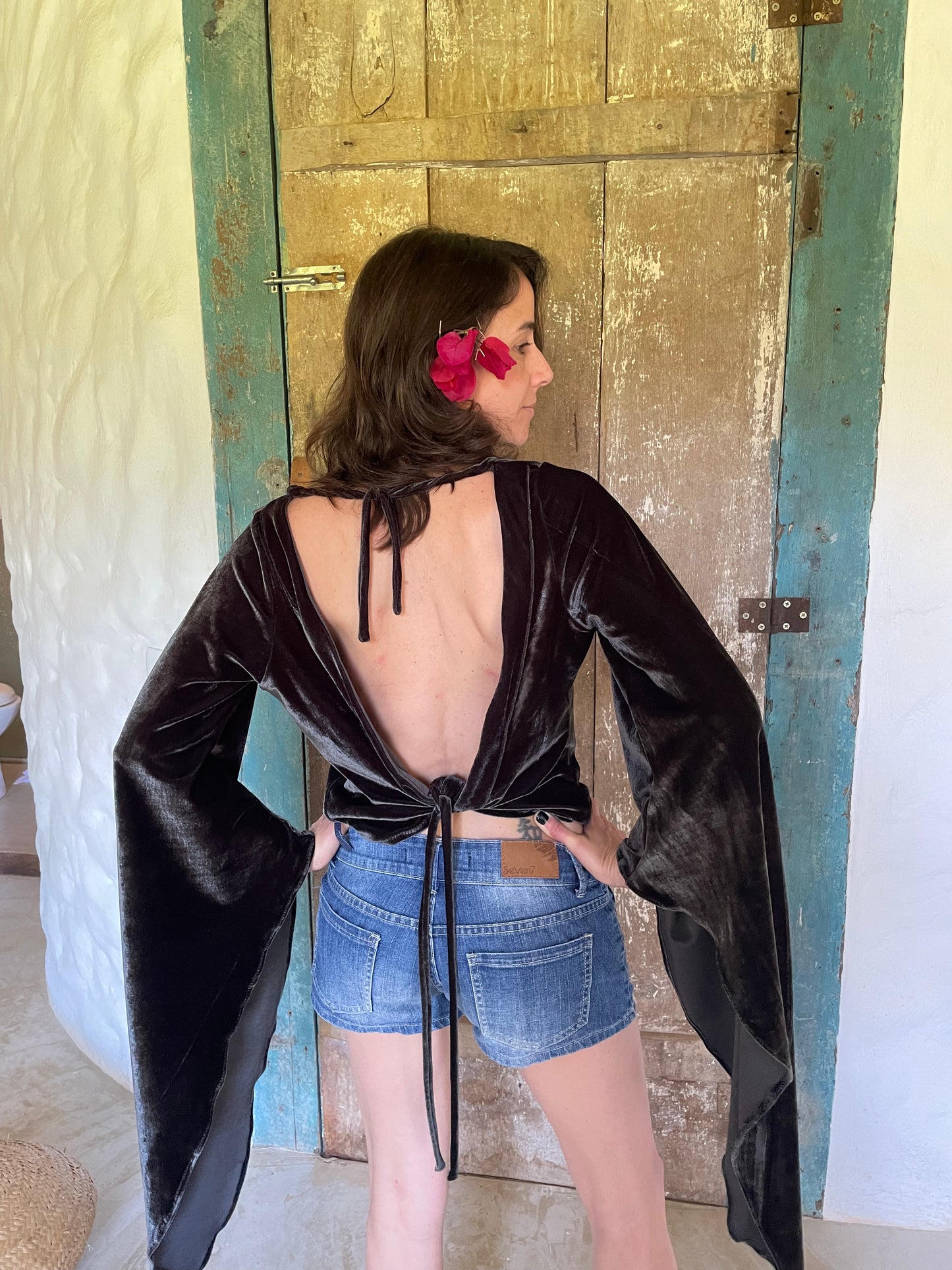 BLUSA MORCEGO VELUDO GRAFITE